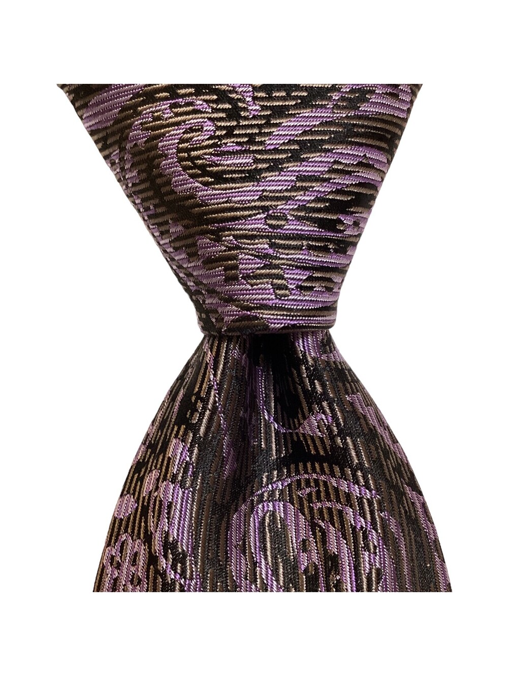 Bachrach Men's 100% Silk Skinny Necktie 60" Designer Paisley Brown/Purple EUC